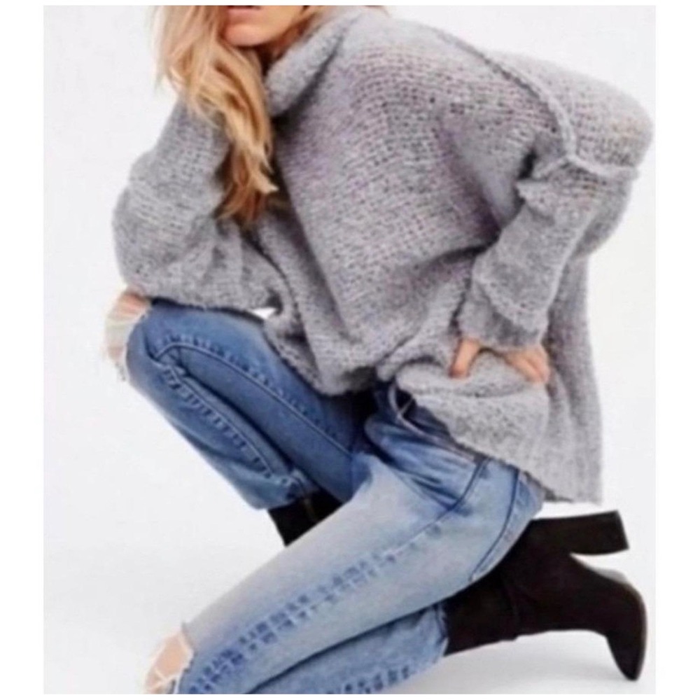 Free People‎ She's all that oversized chunky turtleneck sweater in grey